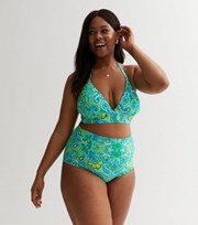 New Look Curves Green Paisley Long Triangle Bikini Top